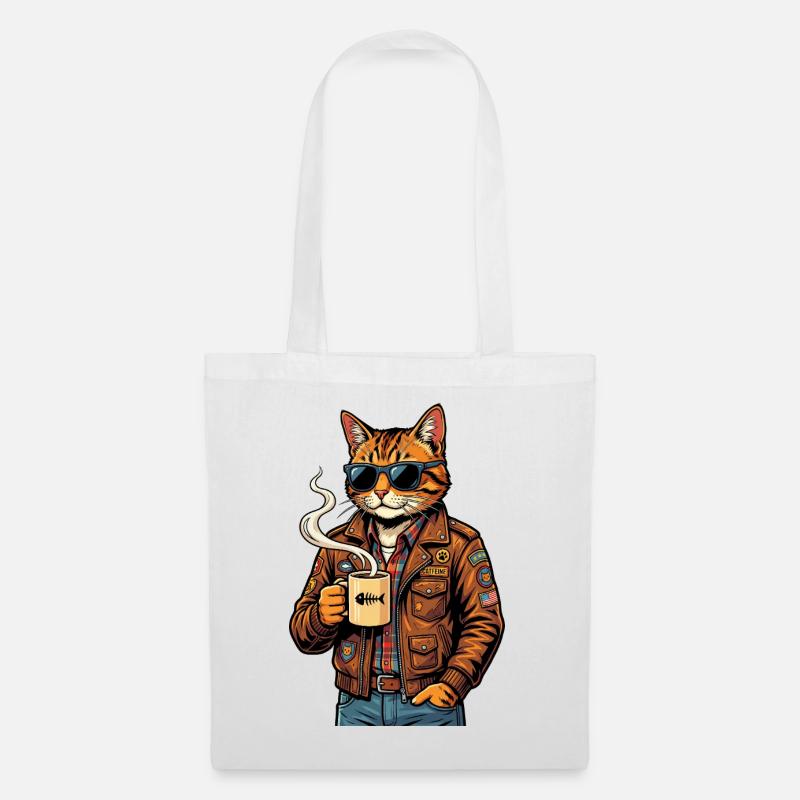 Cat biker with coffee - Tote Bag - white