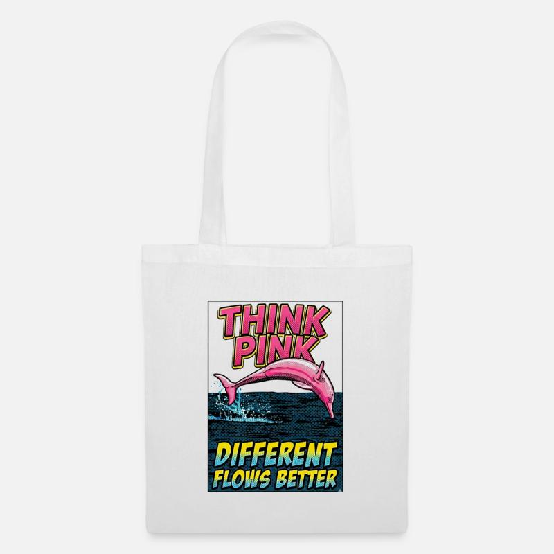 Think Pink Dolphin: Fließt besser - Stoffbeutel - Weiß