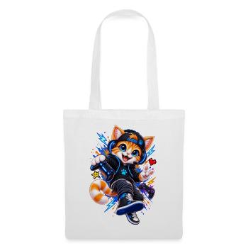 Gaming Katze – Gamer Cat - Stoffbeutel - Weiß - Vorne