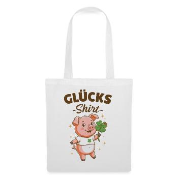 Glücksshirt Glücksschwein Kleeblatt Glücksbringer  - Stoffbeutel - Weiß - Vorne