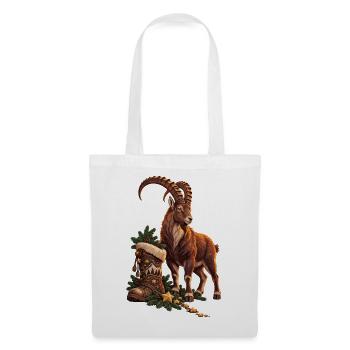 Alpensteinbock mit festlichem Sternenstiefel - Stoffbeutel - Weiß - Vorne