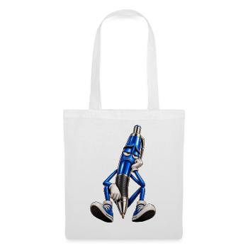 Blauer Stift Müde Cartoonfigur - Stoffbeutel - Weiß - Vorne