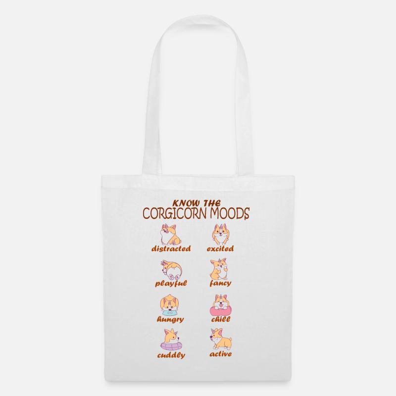 Sentiments de licorne Corgi Moods Corgi - Sac en tissu - blanc
