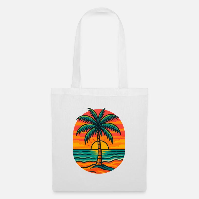 Sunset palm tree on the beach - Tote Bag - white
