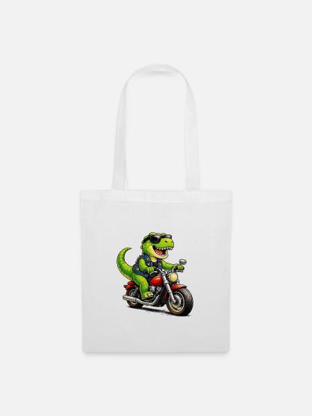 Biker-Dinosaurier - Stoffbeutel - Weiß