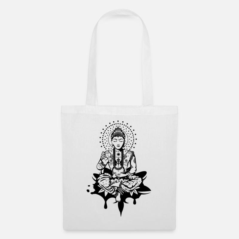 Buddha sitzt auf einer Lotusblüte und meditiert - Stoffbeutel - Weiß