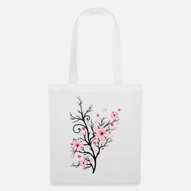 Kirschbaum Kirschblüten mit Herzen Sakura Frühling - Stoffbeutel - Weiß