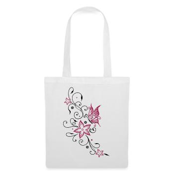 Fleurs avec ornement floral et papillon, été. - Sac en tissu - blanc - Devant