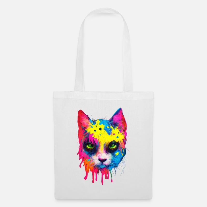 Katze Neonfarben Paint Splatter Farbenfroh - Stoffbeutel - Weiß
