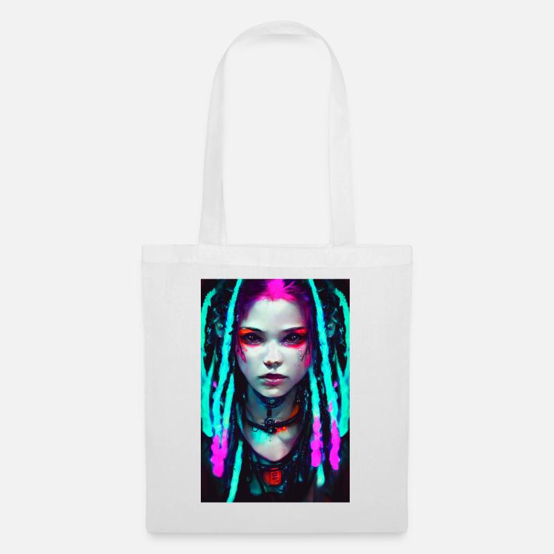 Cyber Goth Girl Neon Farben Dreadlocks Cyber Punk - Stoffbeutel - Weiß