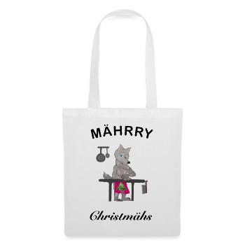 Kultiger Wolf wünscht MÄHrry Christmas Weihnachten - Stoffbeutel - Weiß - Vorne
