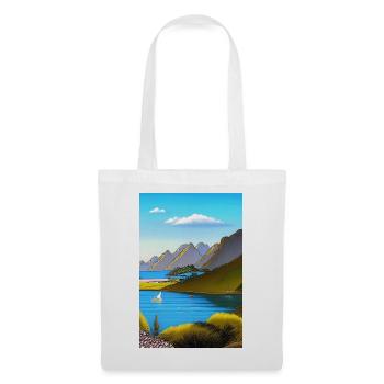 Landscape with lake, boat and mountains - Tote Bag - white - Front