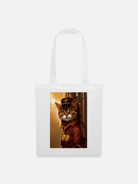Katze Steampunk Style - Stoffbeutel - Weiß