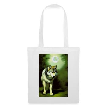 Wolf und Mond - Stoffbeutel - Weiß - Vorne