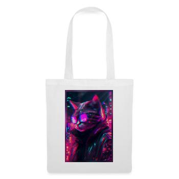 Techno Katze Japan Neon City Art - Stoffbeutel - Weiß - Vorne