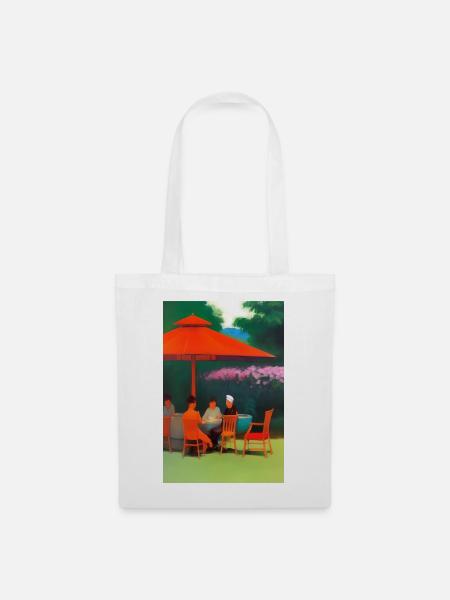 Asiatisches Cafe im Freien - Stoffbeutel - Weiß