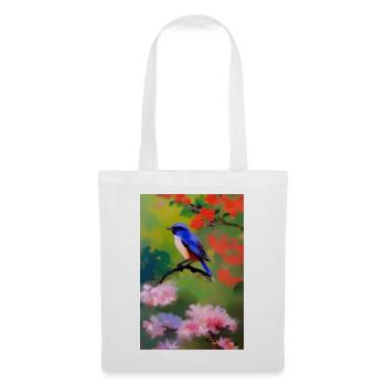 Bird on branch with flower blossoms - Tote Bag - white - Front