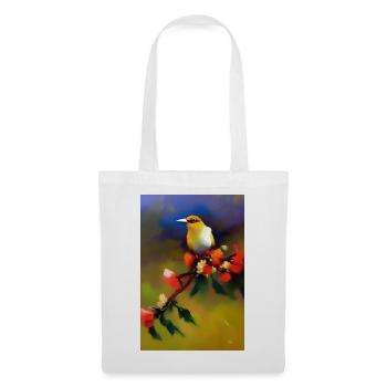 Oiseau sur branche avec des fleurs colorées - Sac en tissu - blanc - Devant