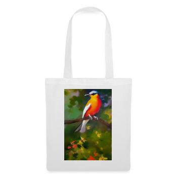Oiseau sur branche avec des fleurs colorées - Sac en tissu - blanc - Devant