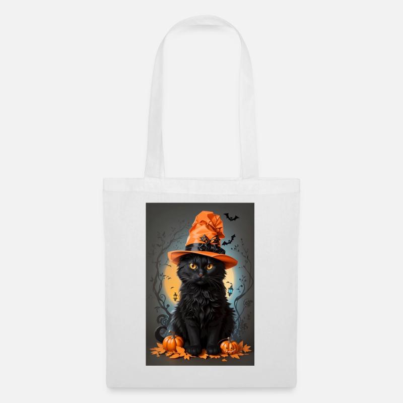Halloween-Katze - Stoffbeutel - Weiß