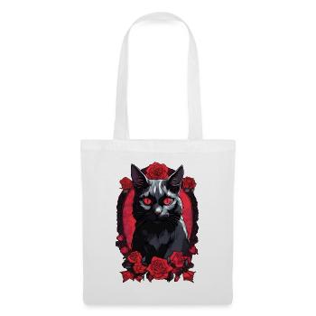 Gothic Schwarze Katze Porträt - Stoffbeutel - Weiß - Vorne
