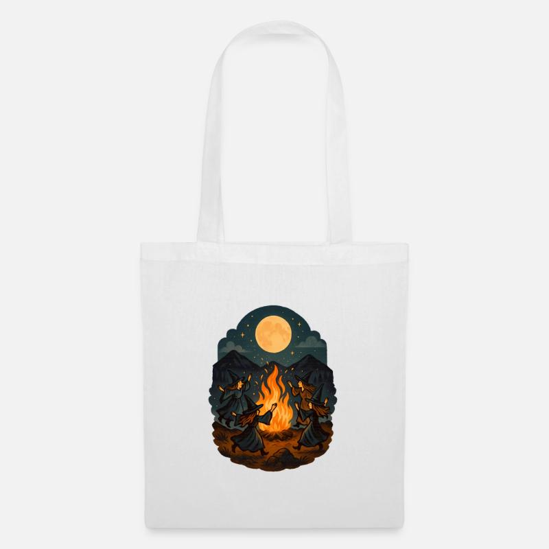 Witch Dance at Full Moon – Magic Fire Ritual - Tote Bag - white