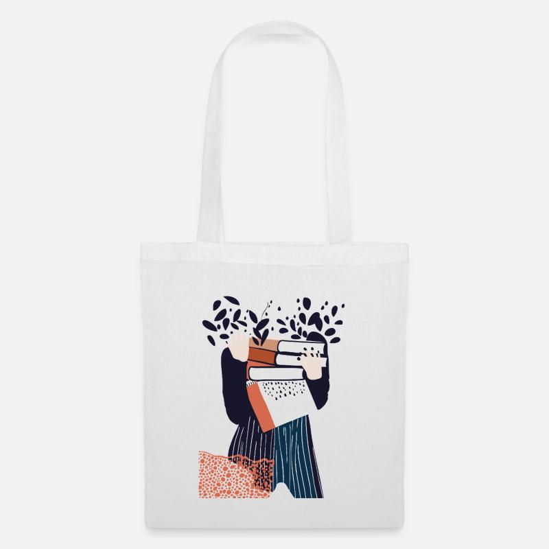 Book Lover Illustration – süßes Mädchen trägt Buch - Stoffbeutel - Weiß