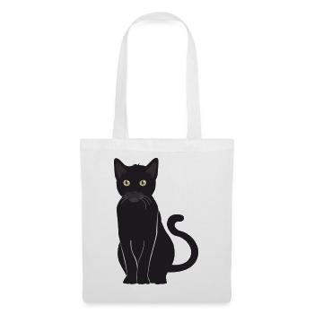 Schwarze Katze Glücksbringer wachsamer Blick - Stoffbeutel - Weiß - Vorne