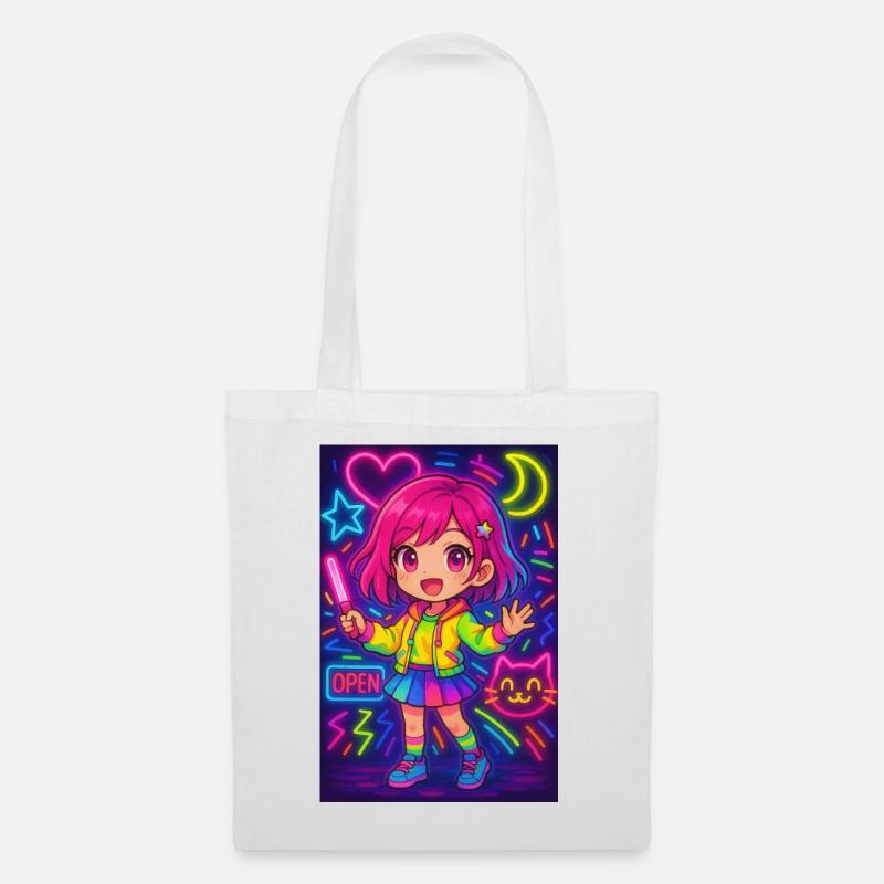 Neon Chibi Magic - Énergie d’anime colorée - Sac en tissu - blanc