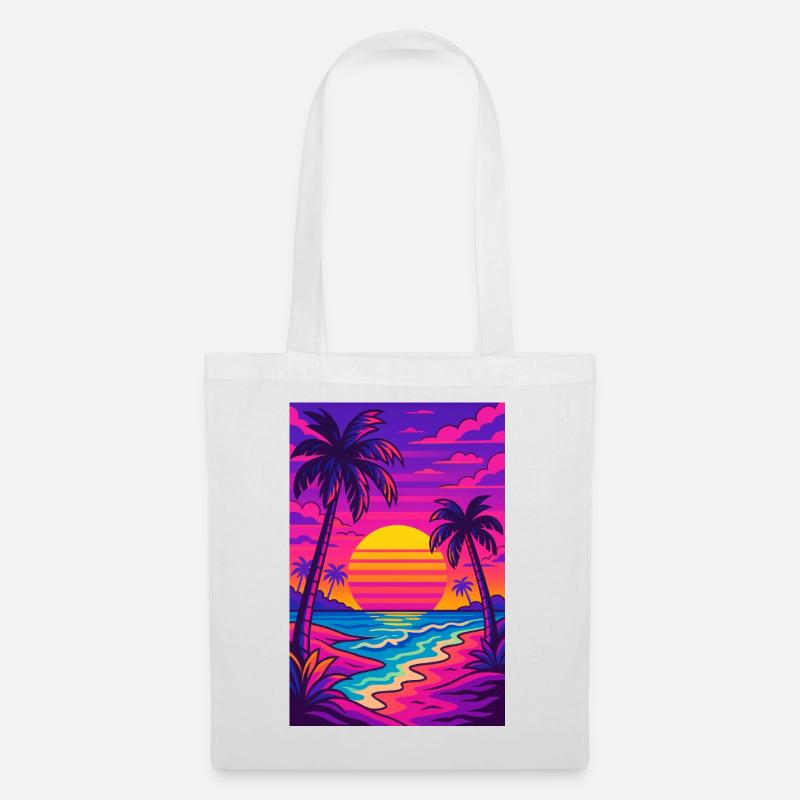 Retro-80er-Neon-Strand-Synthwave-Art - Stoffbeutel - Weiß