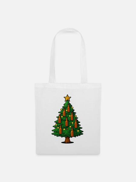 Festliche Bierflaschen Weihnachtsbaum - Stoffbeutel - Weiß