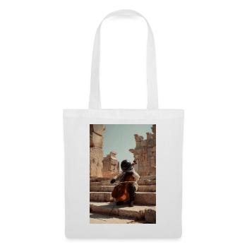 Futuristic Astronaut Playing Cello on Ancient Step - Tote Bag - white - Front