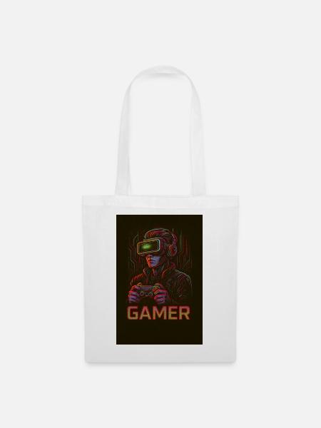 Neon Gamer Virtual Reality Bild - Stoffbeutel - Weiß