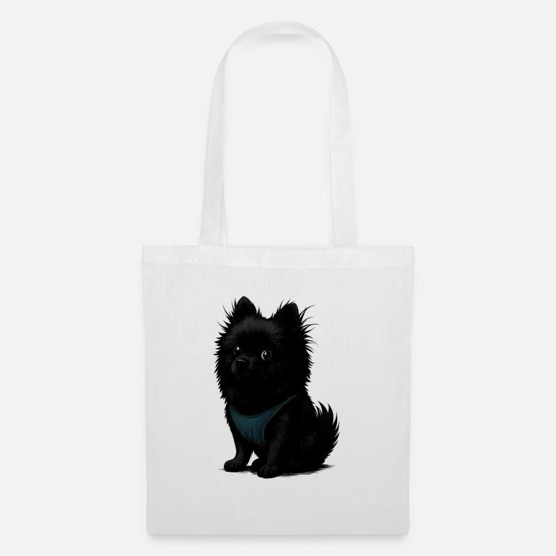 Schwarzer Spitz Hund mit blauer Weste - Stoffbeutel - Weiß