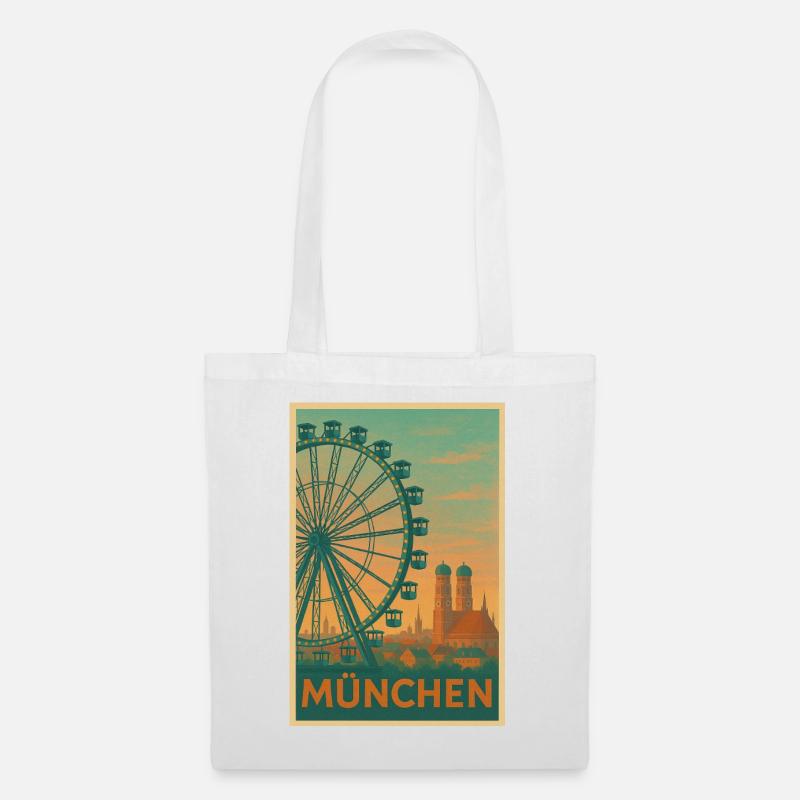 Historischer Münchner Riesenrad-Silhouette - Stoffbeutel - Weiß