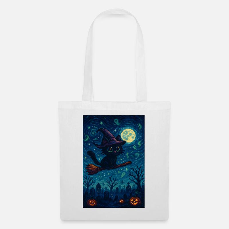 Jeu Halloween chat comme sorcière - Sac en tissu - blanc