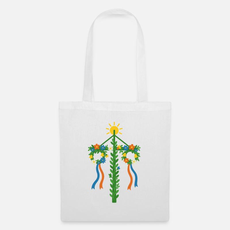 Schwedischer Mittsommerbaum mit Blumen und Bändern - Stoffbeutel - Weiß