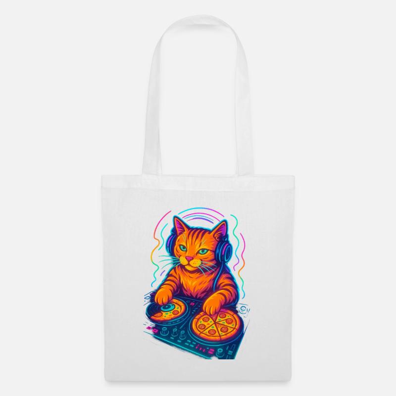 Neon DJ Cat Design - Tote Bag - white