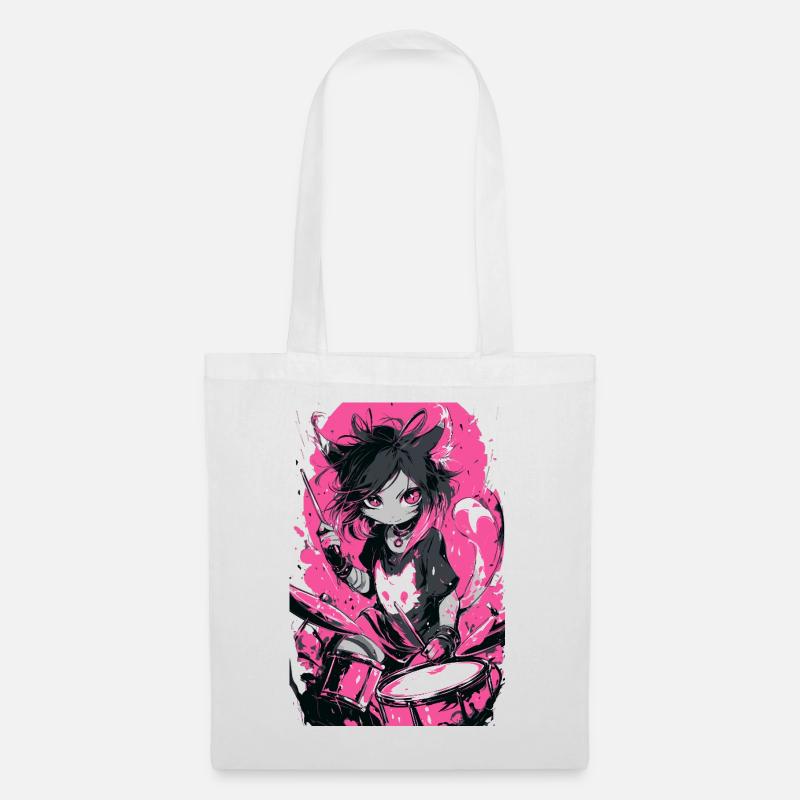 Katzendrummerin Neonpink - Stoffbeutel - Weiß