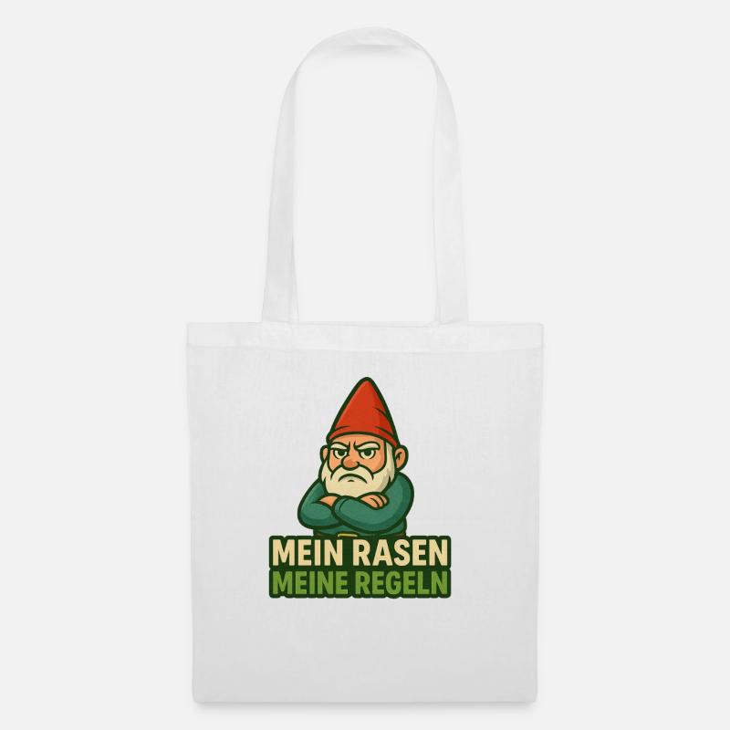 GartenGnom Spruch: Mein Rasen Meine Regeln - Stoffbeutel - Weiß