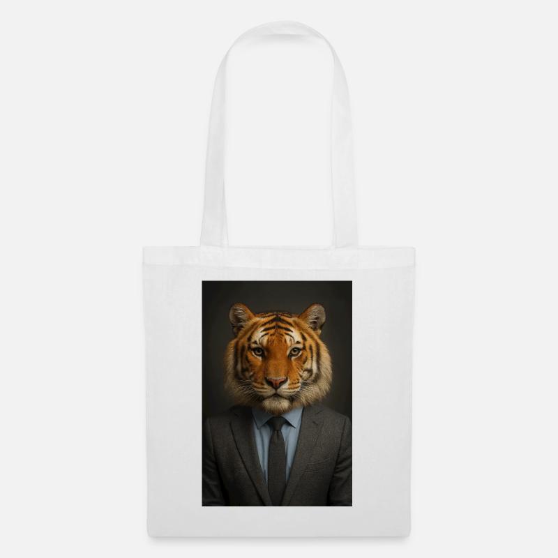 Tiger im Anzug Büro-Chic - Stoffbeutel - Weiß