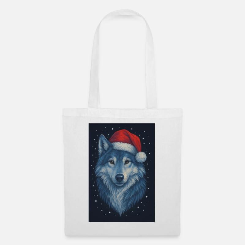 Nordic wolf in a Christmas hat - Tote Bag - white