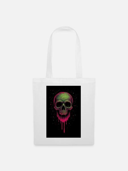 Deathhead – Psychedelischer Neonschädel - Stoffbeutel - Weiß