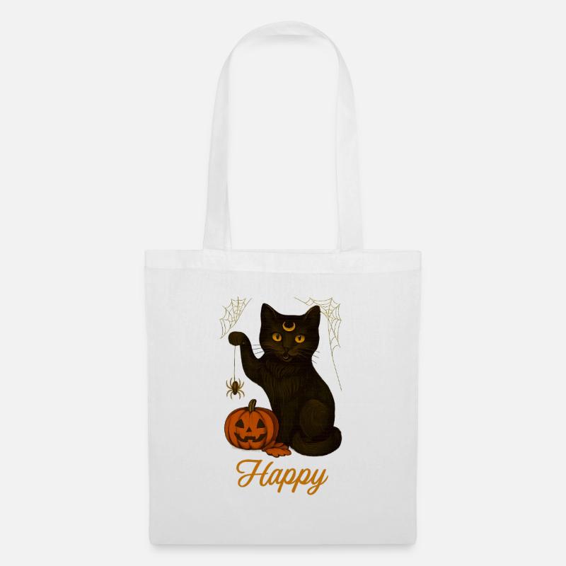 Halloween-Katze – Glücklich - Stoffbeutel - Weiß