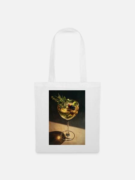 Kräuter Cocktail Glas Stillleben - Stoffbeutel - Weiß