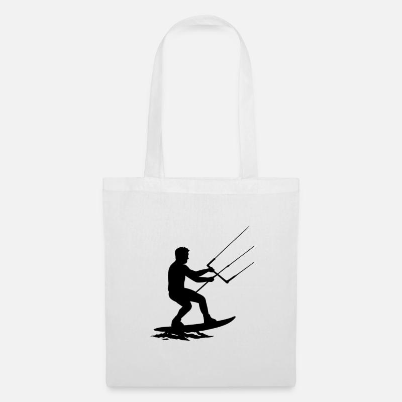 Cooler Kitesurfer in Aktion – Dynamische Silhouett - Stoffbeutel - Weiß