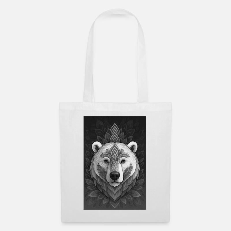 Geometric Bear Head Mandala - Tote Bag - white