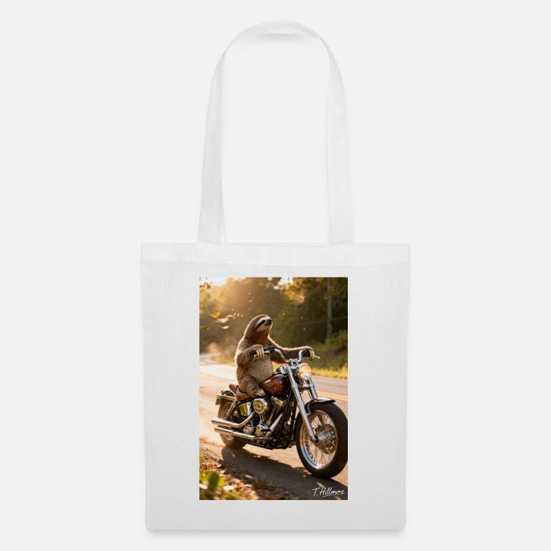 Faultier auf Motorrad - Stoffbeutel - Weiß