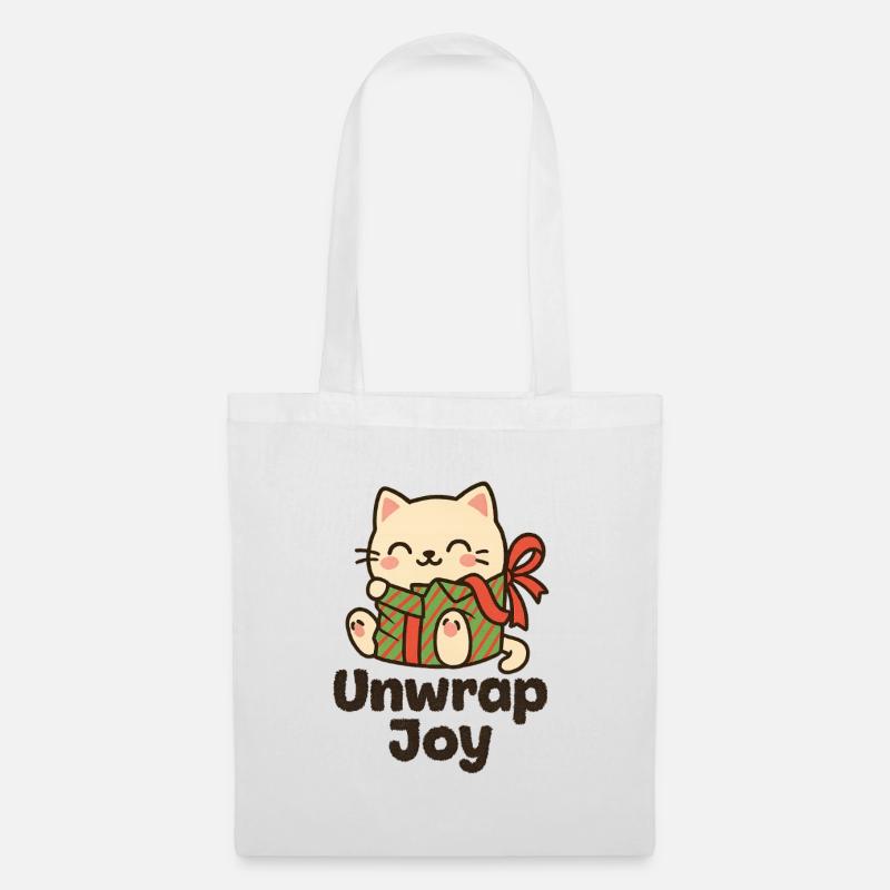 Katz mit Geschenk Unwrap Joy - Stoffbeutel - Weiß