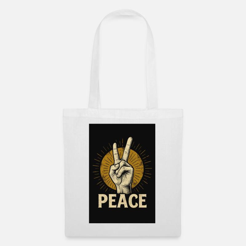 Peace Hand Retro Design - Stoffbeutel - Weiß